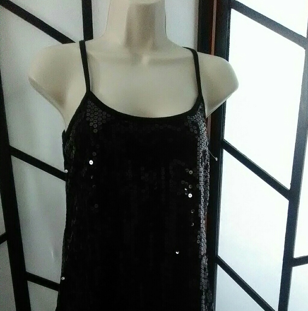 Lily White Womens Black Sequin Tank Top Camisole